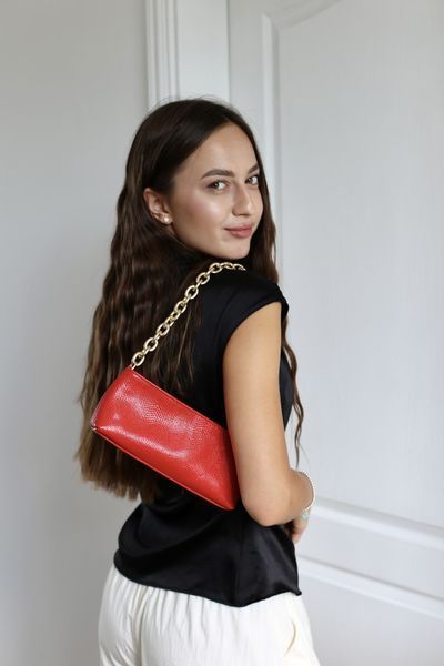 Сумка Аня з ланцюжком анаконда червоний 3191\235 &mdash; Lucky Store