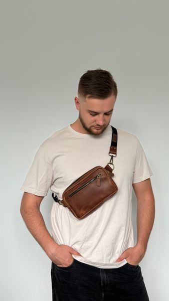 Бананка прямокутна з натуральної шкіри руда 811\122 &mdash; Lucky Store