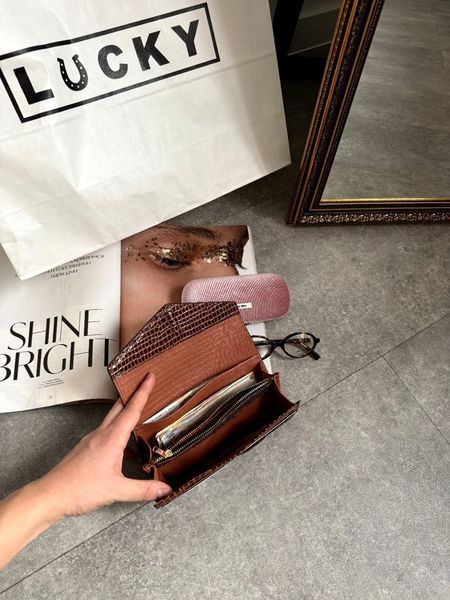 Гаманець Конверт з натуральної шкіри крокодил коньяк 521\521 &mdash; Lucky Store