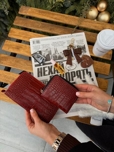 Гаманець жіночий Міні-клатч з натуральної шкіри крокодил марсала 525\540 &mdash; Lucky Store