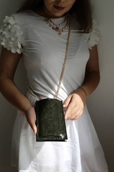 Сумка-гаманець жіноча з ланцюжком з анаконда зелений 702\260 &mdash; Lucky Store
