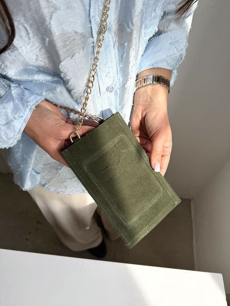 Сумка-гаманець жіноча з ланцюжком замш зелений 702\66001 &mdash; Lucky Store