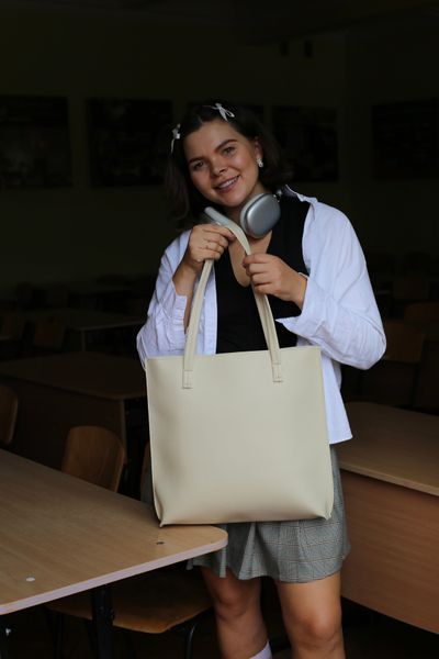 Сумка жіноча екошоппер з замком з еко-шкіри бежева 773\Ф24 &mdash; Lucky Store